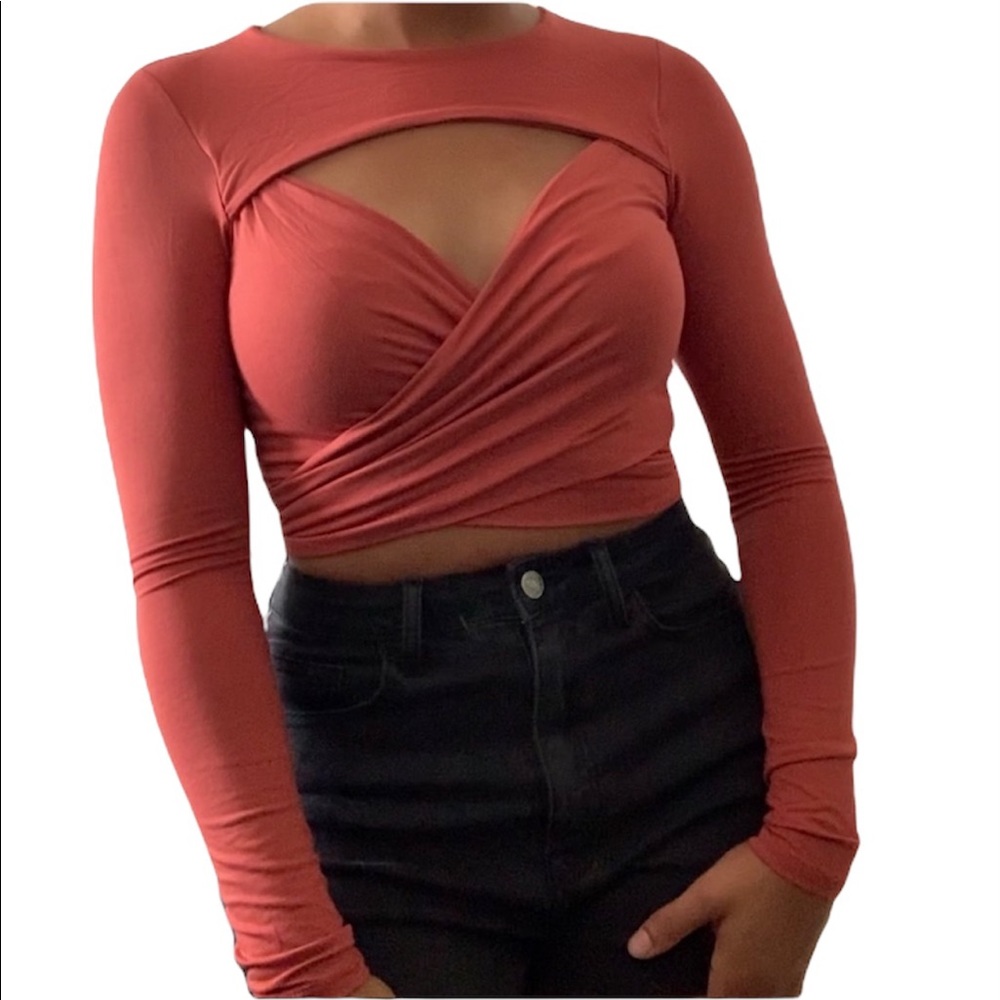 NWT! Fashion Nova Flirty Brick Red Tie Up Top